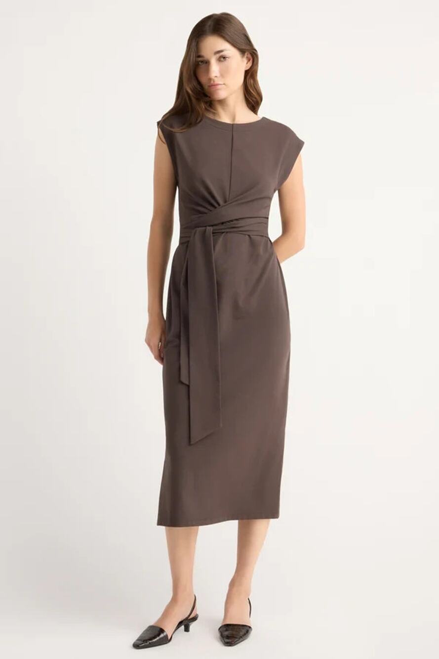 Modern Citizen *IN Olive* Fei Tie-Front Organic Cotton Dress Small